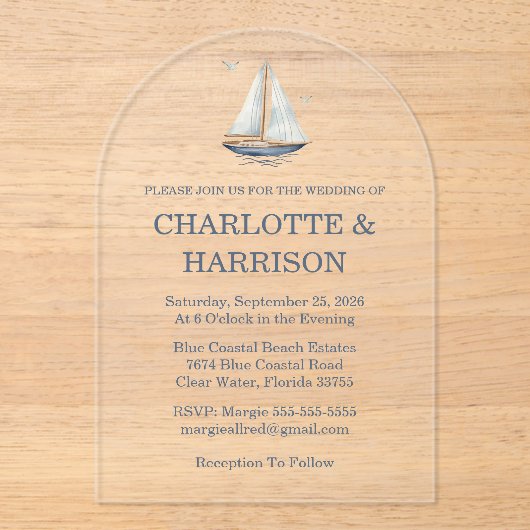 Watercolor Coastal Seascape Wedding Acryleinladungen (Vorderseite)