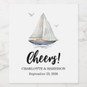 Watercolor Coastal Seascape Wedding Weinetikett (Einzelnes Label)