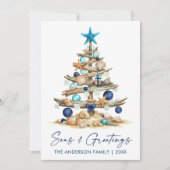 Watercolor Coastal Tree Seas and Greetings Beach Feiertagskarte (Vorderseite)