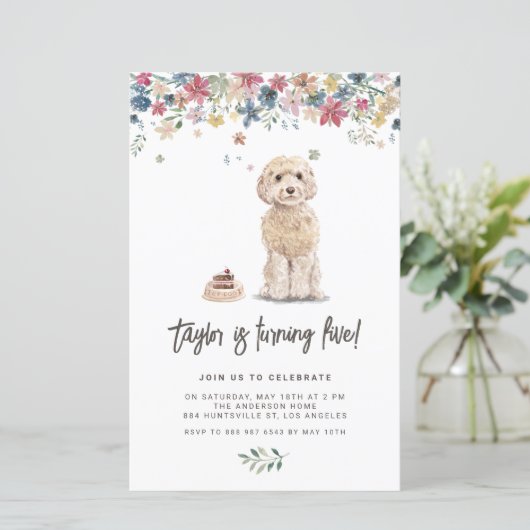 Watercolor Cockapoo Dog Birthday Invitation (Stehend Vorderseite)