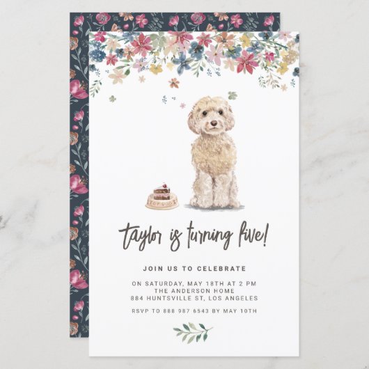 Watercolor Cockapoo Dog Birthday Invitation (Vorne/Hinten)