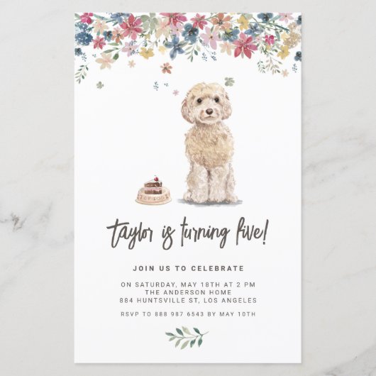 Watercolor Cockapoo Dog Birthday Invitation (Vorderseite)