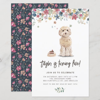 Watercolor Cockapoo Dog Birthday Invitation