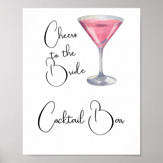Watercolor Cocktail bar Bridal shower Poster (Vorne)