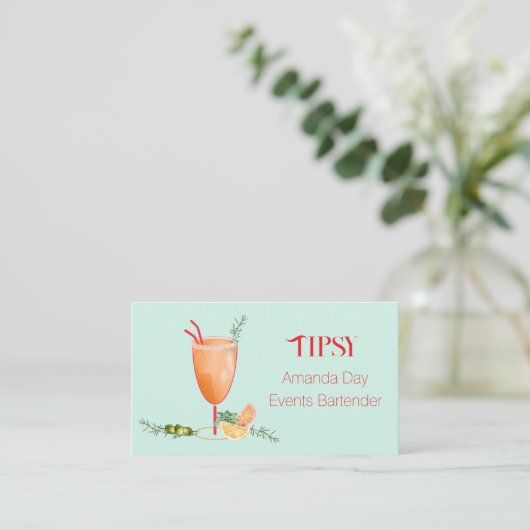 Watercolor Cocktail Bartender Business Card Visitenkarte (Stehend Vorderseite)