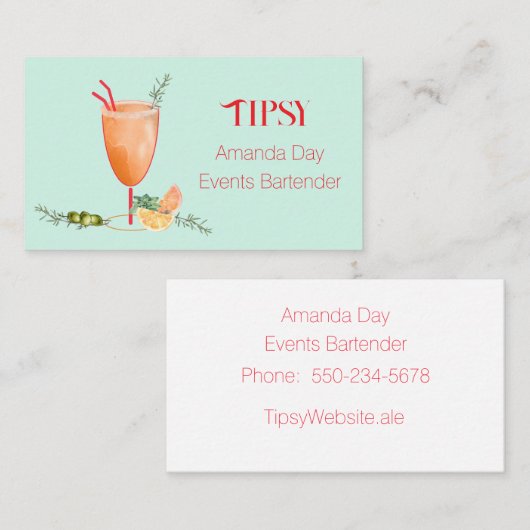 Watercolor Cocktail Bartender Business Card Visitenkarte (Vorne/Hinten)