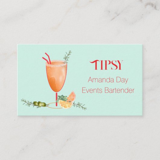 Watercolor Cocktail Bartender Business Card Visitenkarte (Vorderseite)