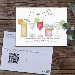 Watercolor-Cocktail-Drinks-QR-Code-Social-Media Postkarte