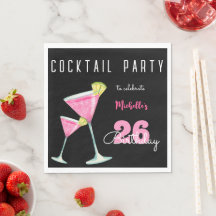 Watercolor Cocktail Geburtstagsparty schwarz