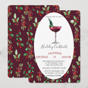 Watercolor Cocktail Holly Berry Weihnachten Einladung