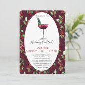 Watercolor Cocktail Holly Berry Weihnachten Einladung (Stehend Vorderseite)