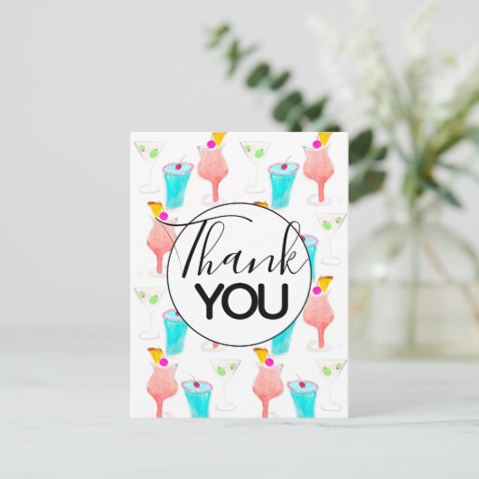 Watercolor Cocktail Margarita Muster Danke Postkarte (Stehend Vorderseite)