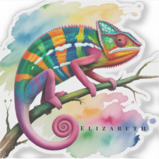 Watercolor Colorful Chameleon Birthday Party Aufkleber