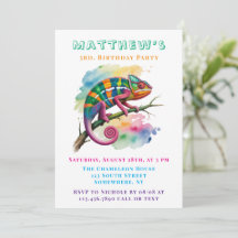 Watercolor Colorful Chameleon Birthday Party