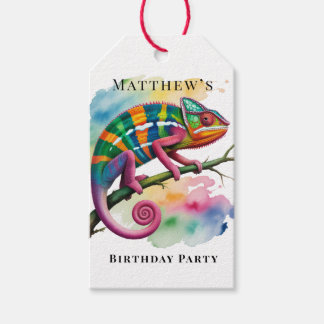 Watercolor Colorful Chameleon Birthday Party Geschenkanhänger