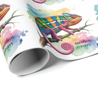 Watercolor Colorful Chameleon Birthday Party Geschenkpapier