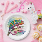 Watercolor Colorful Chameleon Birthday Party Pappteller (Party)