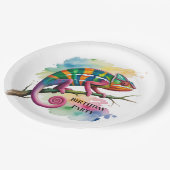 Watercolor Colorful Chameleon Birthday Party Pappteller (Schrägansicht)