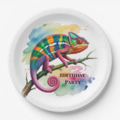 Watercolor Colorful Chameleon Birthday Party Pappteller (Vorderseite)