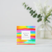 Watercolor Colorful Rainbow Stripes Pattern Quadratische Visitenkarte (Stehend Vorderseite)