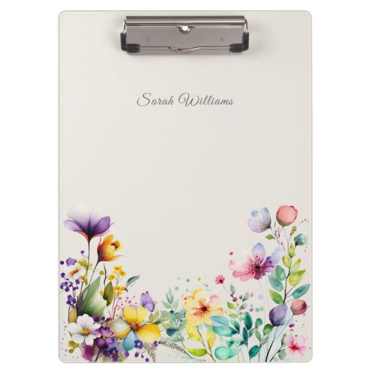 Watercolor Colorful Spring Wildflower Clipboard Klemmbrett (Vorderseite)