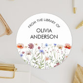 Watercolor Colorful Wildflower Book Plate Sticker