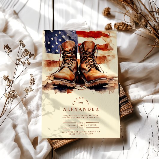 Watercolor Combat Boots Patriotic Military Graduat Einladung