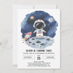 Watercolor Comet Boho Astronaut Boy Birthday Einladung