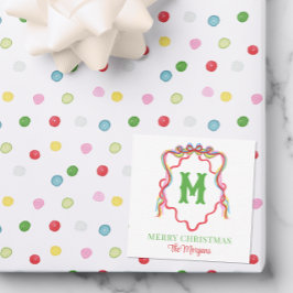 Watercolor Confetti Christmas Bow Monogram Wappen Mitteilungskarte