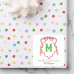 Watercolor Confetti Christmas Bow Monogram Wappen Quadratischer Aufkleber<br><div class="desc">PreppyPrint.com - Feiern Sie Weihnachten im Stil! Fügen Sie Ihre personalisierte Touch hinzu. Übertragen Sie dieses Design auch auf die Produkte Ihrer Wahl! Bitte besuchen Sie meinen Designer-Shop,  PreppyPrint.com,  um die Dinge zu koordinieren.</div>
