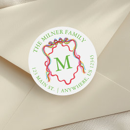 Watercolor Confetti Christmas Bow Monogram Wappen Runder Aufkleber