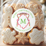 Watercolor Confetti Christmas Bow Monogram Wappen Runder Aufkleber<br><div class="desc">PreppyPrint.com - Feiern Sie Weihnachten im Stil! Fügen Sie Ihre personalisierte Touch hinzu! Übertragen Sie dieses Design auch auf die Produkte Ihrer Wahl! Bitte besuchen Sie meinen Designer-Shop,  PreppyPrint.com,  um die Dinge zu koordinieren.</div>