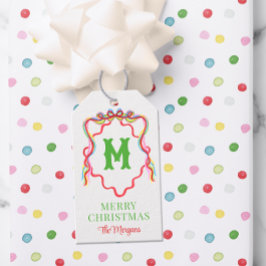 Watercolor Confetti Christmas Trees Monogram Wappe Geschenkanhänger