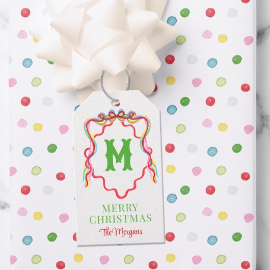Watercolor Confetti Christmas Trees Monogram Wappe Geschenkanhänger