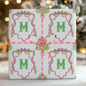 Watercolor Confetti Christmas Trees Monogram Wappe Geschenkpapier