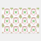 Watercolor Confetti Christmas Trees Monogram Wappe Geschenkpapier Set (Vorderseite 2)