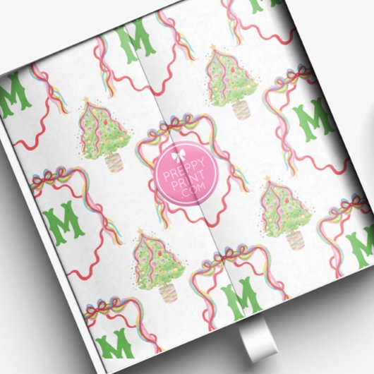 Watercolor Confetti Christmas Trees Monogram Wappe Seidenpapier