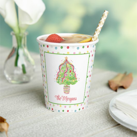 Watercolor Confetti Weihnachtsbaum Pappbecher (In Situ)