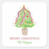 Watercolor Confetti Weihnachtsbaum Quadratischer Aufkleber (Vorderseite)