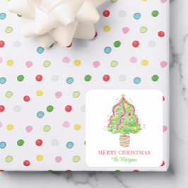 Watercolor Confetti Weihnachtsbaum Quadratischer Aufkleber