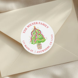 Watercolor Confetti Weihnachtsbaum Rücksendeadress Runder Aufkleber