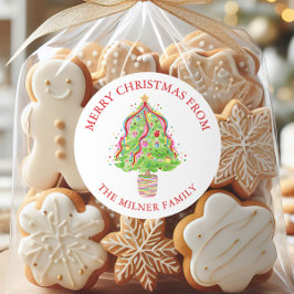 Watercolor Confetti Weihnachtsbaum Rücksendeadress Runder Aufkleber