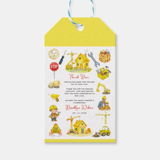 Watercolor Construction 2nd Birthday Geschenkanhänger (Vorderseite)