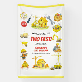 Watercolor Construction 2nd Birthday Party Banner