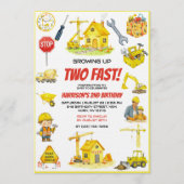 Watercolor Construction 2nd Birthday Party Einladung (Vorderseite)