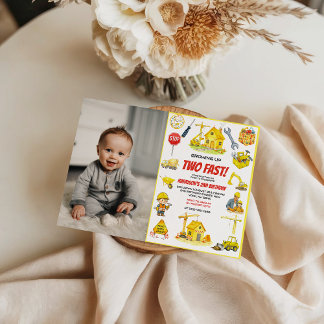 Watercolor Construction 2nd Birthday Party  Einladung