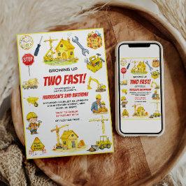 Watercolor Construction 2nd Birthday Party  Einladung