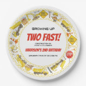 Watercolor Construction 2nd Birthday Party Pappteller (Vorderseite)