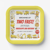 Watercolor Construction 2nd Birthday Party Pappteller (Vorderseite)