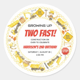 Watercolor Construction 2nd Birthday Party Runder Aufkleber